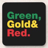 緑、金ゴールド、赤。 コースター (正面)