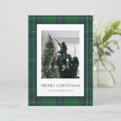 緑&青の格子模様1写真クリスマスカード シーズンカード (スタンド正面)