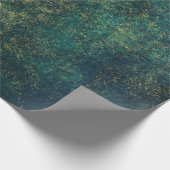 緑/青の水彩画のフェイクな金ゴールドホイル ラッピングペーパー (角)