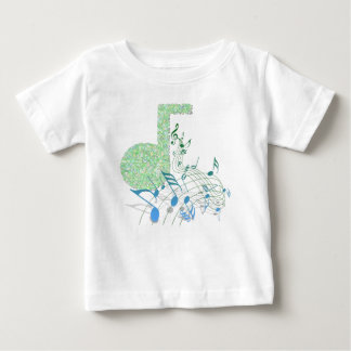 緑&青の音楽ノート白いベビーツチュボディスーツ ベビーTシャツ