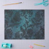 緑/青デコパージュに輝く孔飾りの花 薄葉紙 (クラフト)