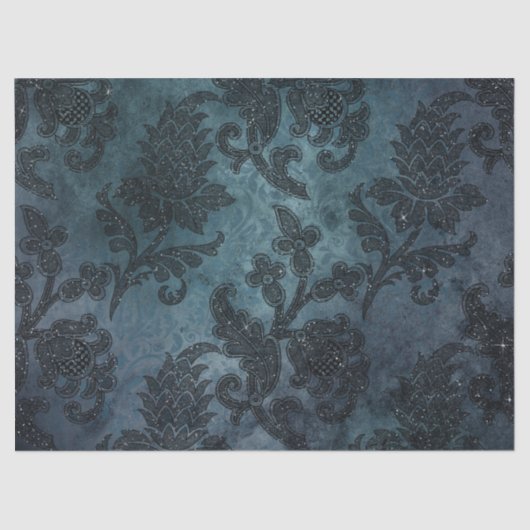 緑/青デコパージュに輝く孔飾りの花 薄葉紙 (正面)