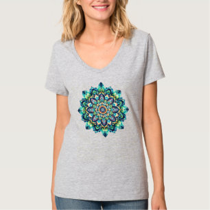 緑/青マンダラVネックTシャツ Tシャツ