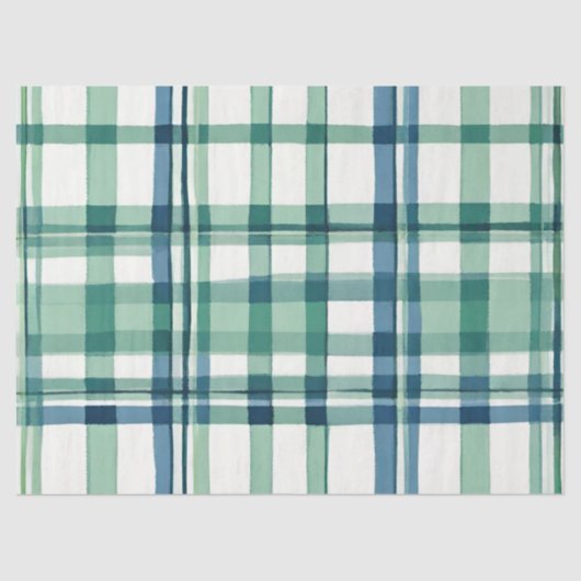 緑、青、および白のプレイドデコページ紙 薄葉紙 (正面)