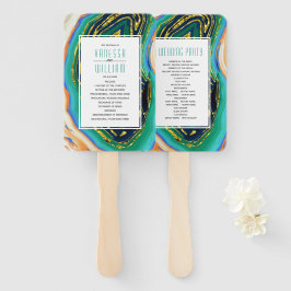 緑、青、桃の瑪瑙の金ゴールドフォイル結婚式プログラム ハンドファン