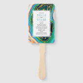 緑、青、桃の瑪瑙の金ゴールドフォイル結婚式プログラム ハンドファン (正面)