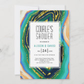 緑、青、桃の瑪瑙、金ゴールドフォイルのカップルのシャワー 招待状 (正面)