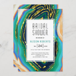 緑、青、桃の瑪瑙、金ゴールドフォイルブライダルシャワー 招待状