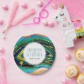 緑、青、桃の金ゴールドフォイル瑪瑙、フレーム結婚ズ ペーパープレート (パーティー)