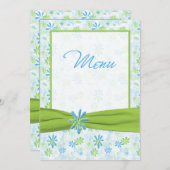 緑、青、白のフローラ結婚カード メニュー (正面/裏面)