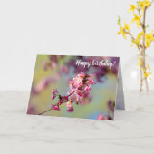 緑、青、紫の桜の群れ カード (黄色い花)