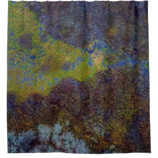 緑、青、茶色のマット シャワーカーテン (正面)