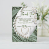 緑、青、金ゴールドアイボリーシルク&パールサンキューカード 出欠カード (スタンド正面)