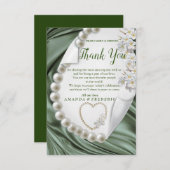 緑、青、金ゴールドアイボリーシルク&パールサンキューカード 出欠カード (正面/裏面)