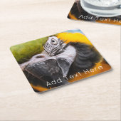 緑、青、黄色のマカオウム スクエアペーパーコースター (アングル)