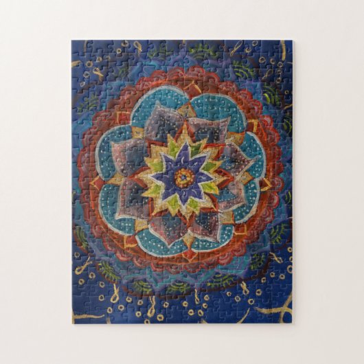 緑、青、黄色のマンダラ絵画ズ ジグソーパズル (縦)