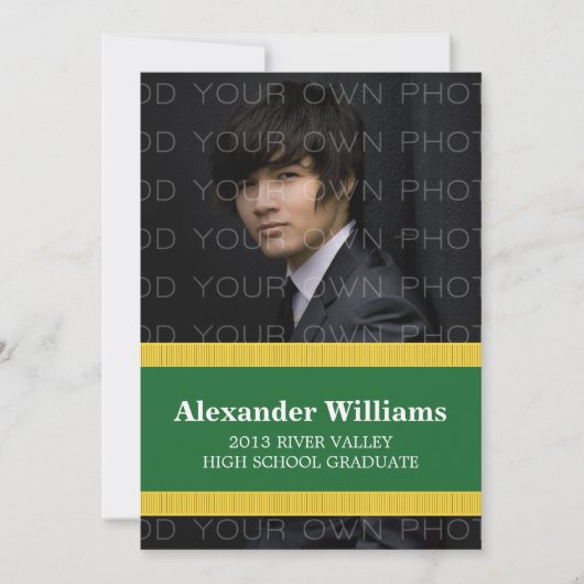 緑/黄スクールカラーストライプグラッド招待状 招待状 (正面)