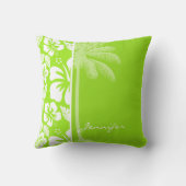 緑 – 黄ハワイアン熱帯性ハイビスカス;ヤシ クッション (裏面)