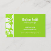 緑 – 黄ハワイアン熱帯性ハイビスカス；ヤシ 名刺 (裏面)