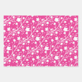 緑、黄、ピンク色の色の数々の春の花 ラッピングペーパーシート (正面3)