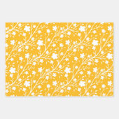 緑、黄、ピンク色の色の数々の春の花 ラッピングペーパーシート (正面3)