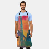 緑、黄、赤の抽象芸術絵画 エプロン (着用した状態)