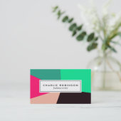 緑、黒いおよびピンク色のブロックの名刺 名刺 (スタンド正面)