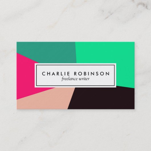 緑、黒いおよびピンク色のブロックの名刺 名刺 (正面)