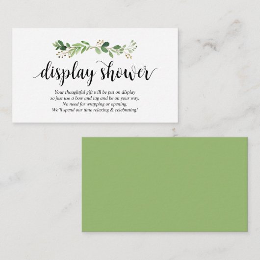 緑、黒のモダンスクリプト、ディスプレイシャワー エンクロージャーカード (正面/裏面)