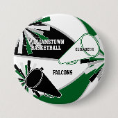 緑、黒、または任意の色のバスケットボールチアリーダー 缶バッジ (正面)