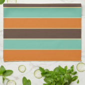 緑、黒、オレンジのストライプパターン キッチンタオル (折り畳み)