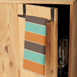 緑、黒、オレンジのストライプパターン キッチンタオル