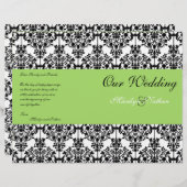 緑・黒・白のダマスク結婚式プログラム (正面/裏面)