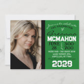 緑、黒、白の卒業写真招待状 招待状 (正面)