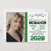 緑、黒、白の卒業式2フォト招待状 招待状 (正面)