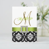 緑 黒 白 ダマスク 初期 結婚 返信 招待状 (スタンド正面)