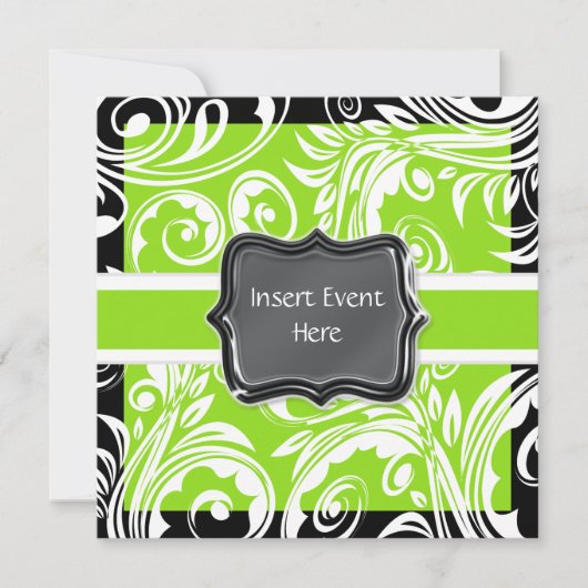 緑 黒 白 結婚式 婚約式 招待状 (正面)