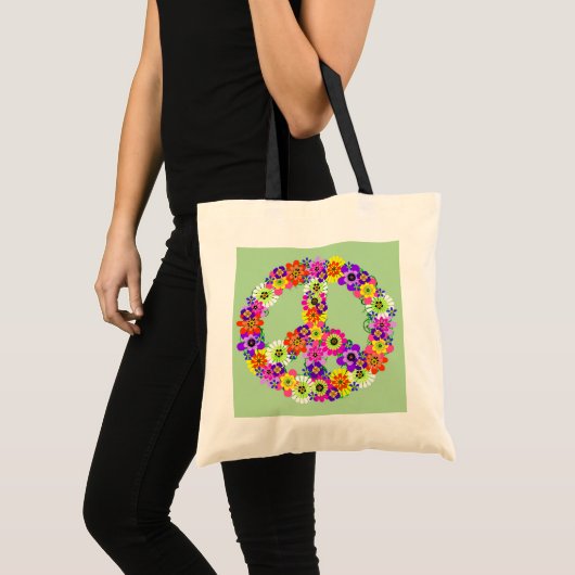 緑(Light Green)のPeace Signフローラ トートバッグ (正面(商品))