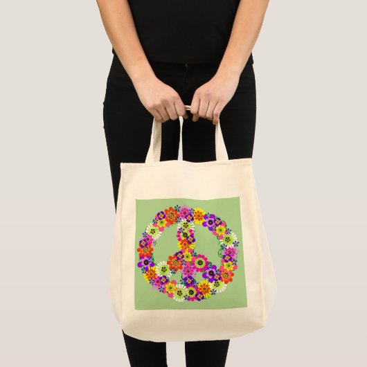 緑(Light Green)のPeace Signフローラ トートバッグ (正面(商品))