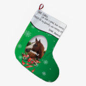 緑ADD YOUR HORSE写真と名前Santa親愛 ラージクリスマスストッキング (正面 (吊り時))