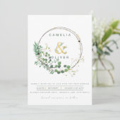 緑All-in1緑の金ゴールドリースQRコード結婚s 招待状 (スタンド正面)