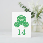 緑D20サイコロ表の番号葉書 ポストカード (スタンド正面)