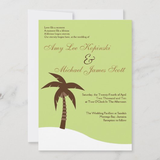 緑PALMTREEのカリブのな行先の結婚式 招待状 (正面)