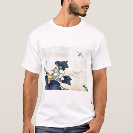 緒形のGekkoの浮世絵著トンボそしてカボチャ Tシャツ (正面)