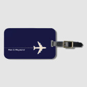 線が濃い点々のある青色の飛行機 ラゲッジタグ (正面横)