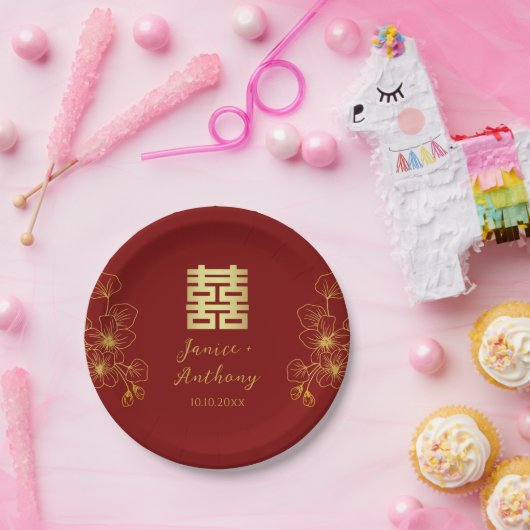 線さくらんぼ中国のの結婚花の二重習氏 ペーパープレート (パーティー)