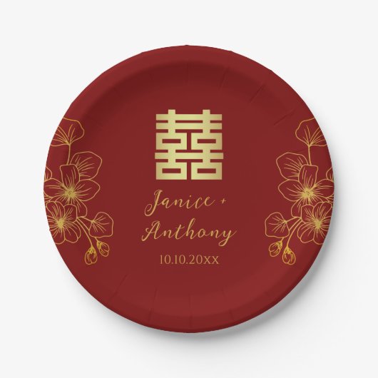 線さくらんぼ中国のの結婚花の二重習氏 ペーパープレート (正面)