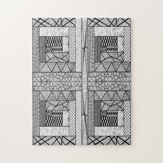 線と円が黒と白に絡み合う ジグソーパズル (縦)