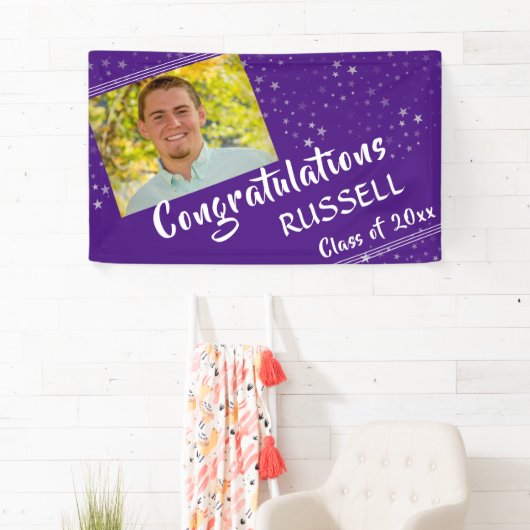 線と星 |編集可能な紫 |写真の卒業 横断幕 (インサイチュ)