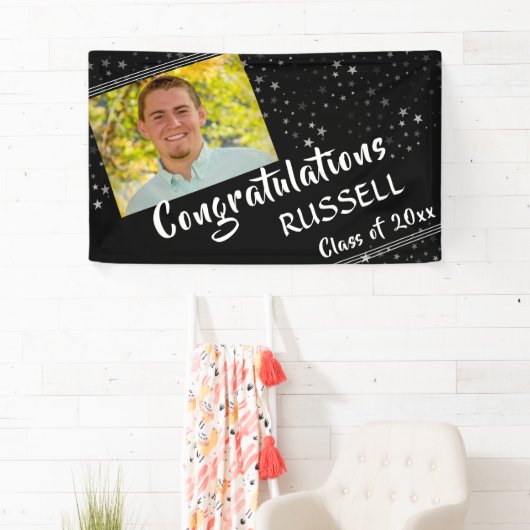 線と星 |編集可能な黒 |写真の卒業 横断幕 (インサイチュ)